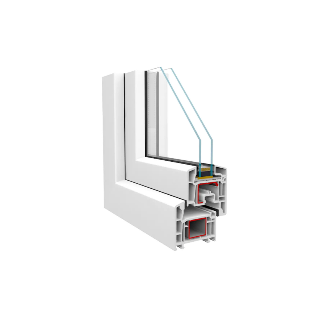 Presek REHAU Euro-Design 70 PVC profila sa pet komora i izolacionim staklom